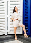 Beige Top and Shorts with Belt Set