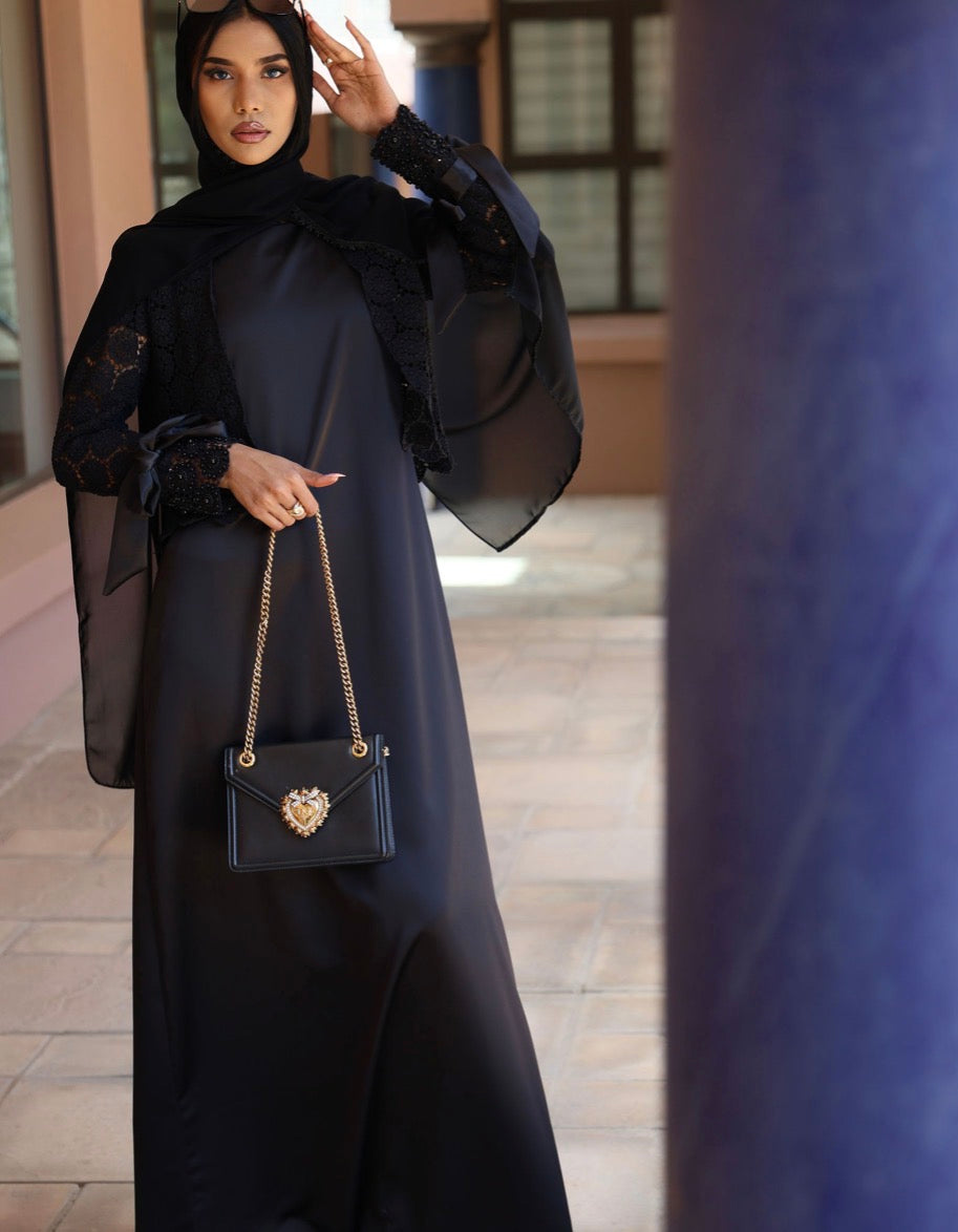 Jacket Lace Abaya with Beaded Sleeves incl. inner