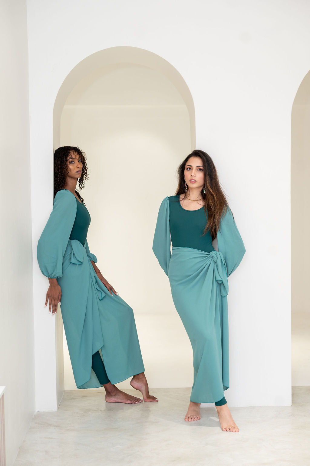 Emerald - Bubble sleeve bodysuit with sarong