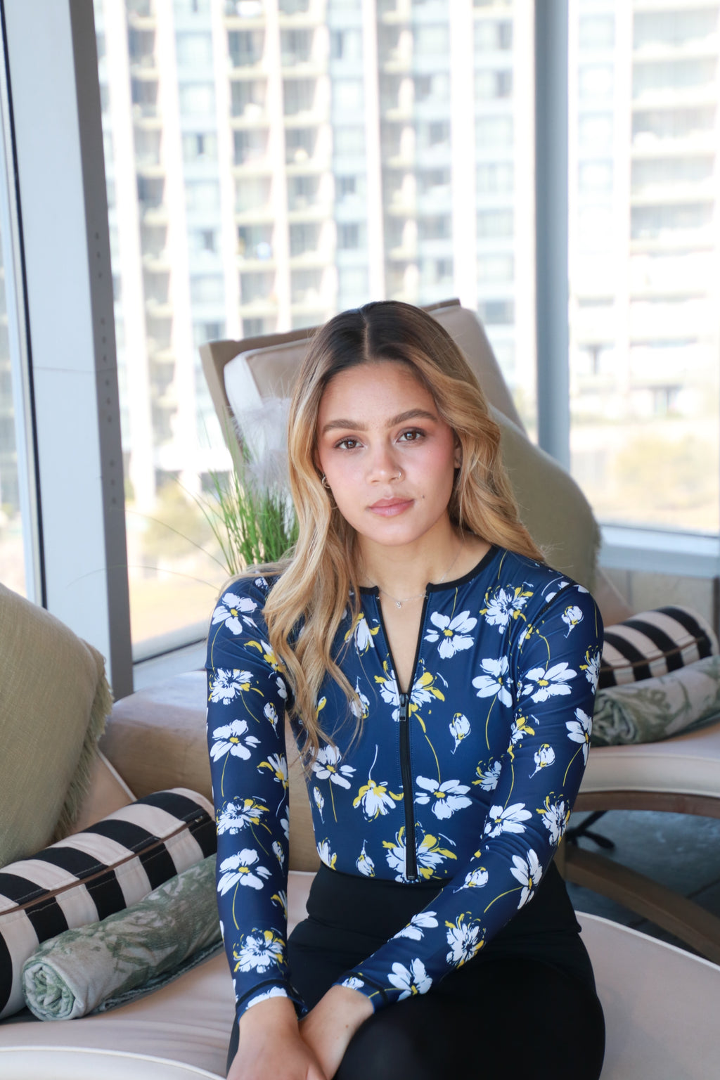 Navy and Yellow Floral Bodysuit