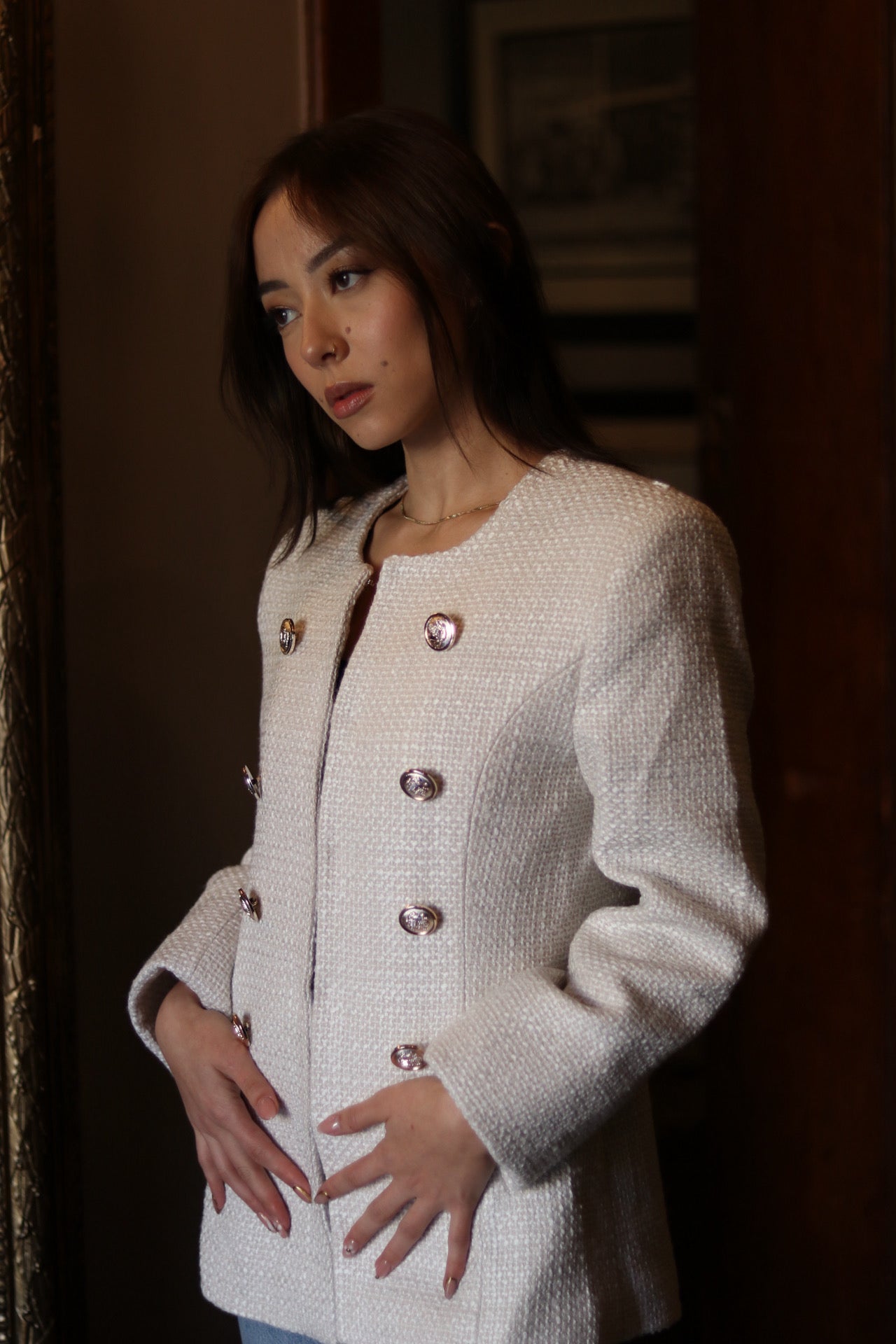 White Gold Button Down Blazer