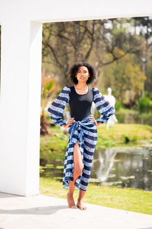 Bubble Sleeve Blue Striped Print