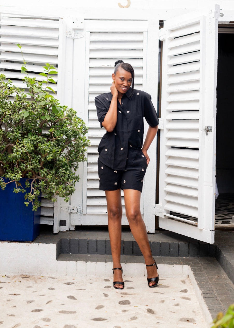 Black Diamanté Top and Short Set