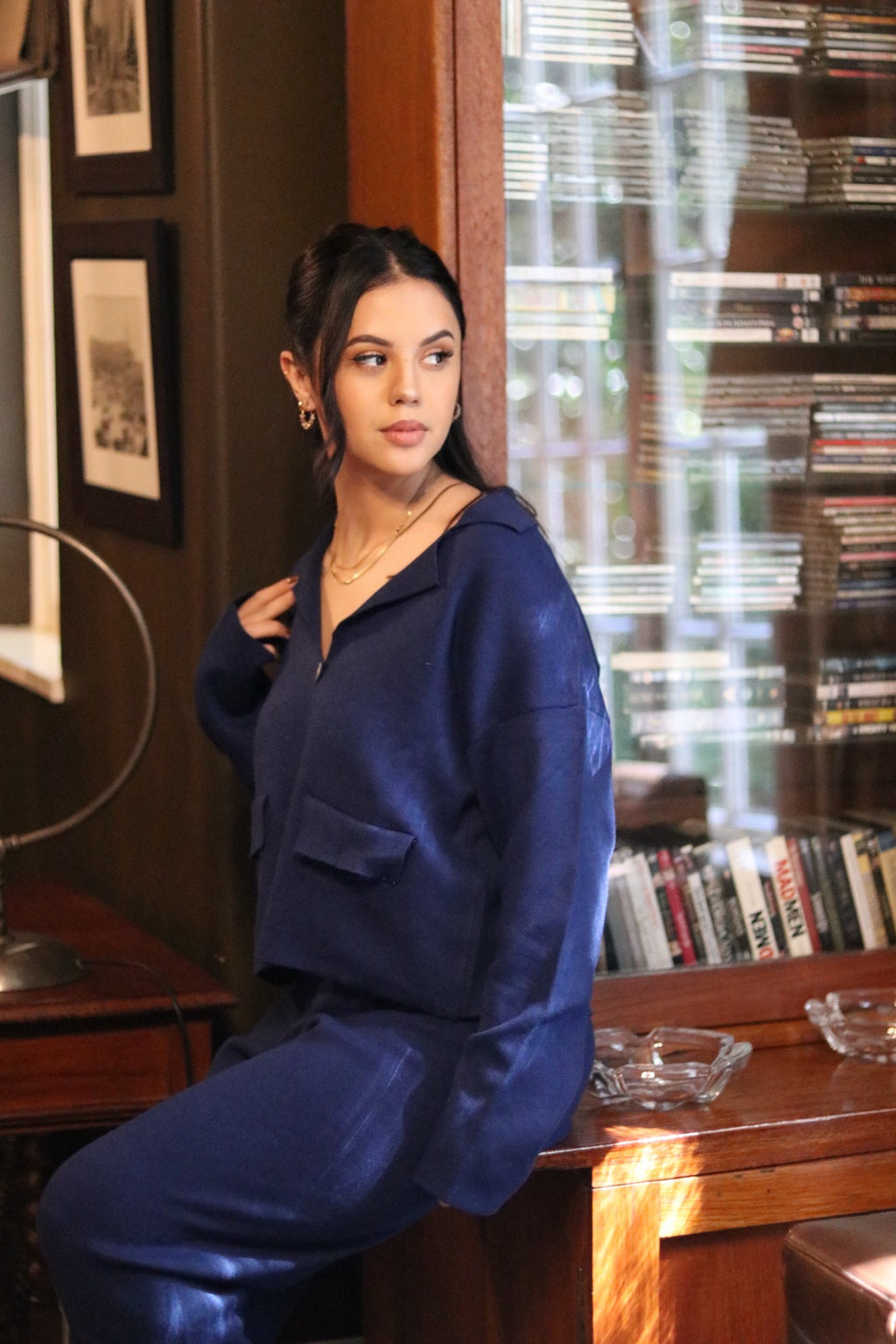 Knit Co Ord with shell button detailing blue