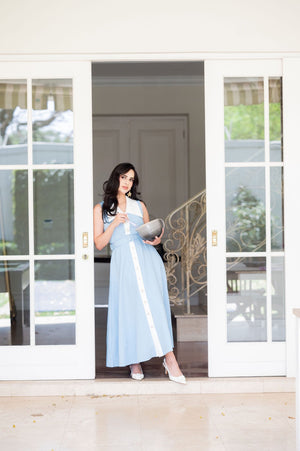 Blue Dress with Gold Button Detailing