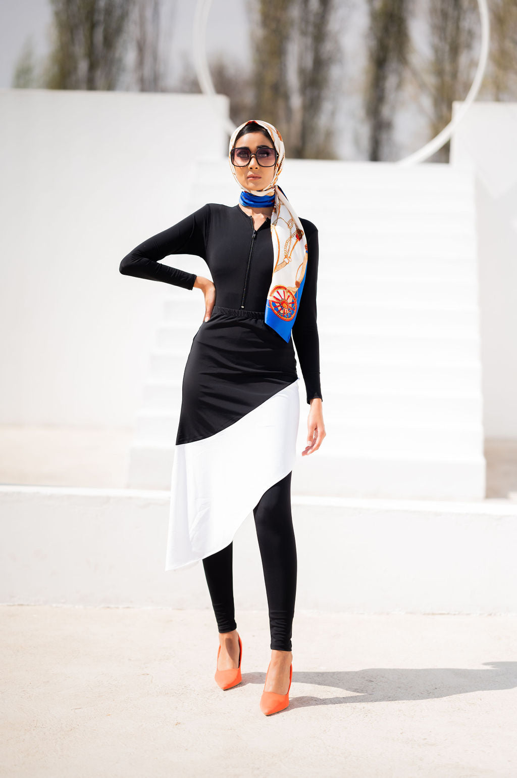 Asymmetrical Black and White Skirt