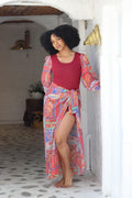 Maroon Bubble sleeve bodysuit and sarong