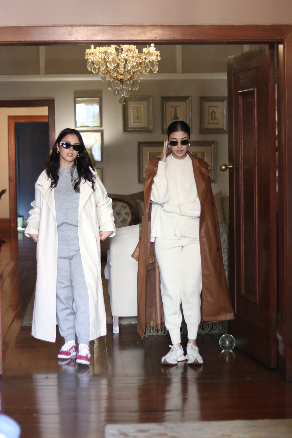 Leather trench coat cream
