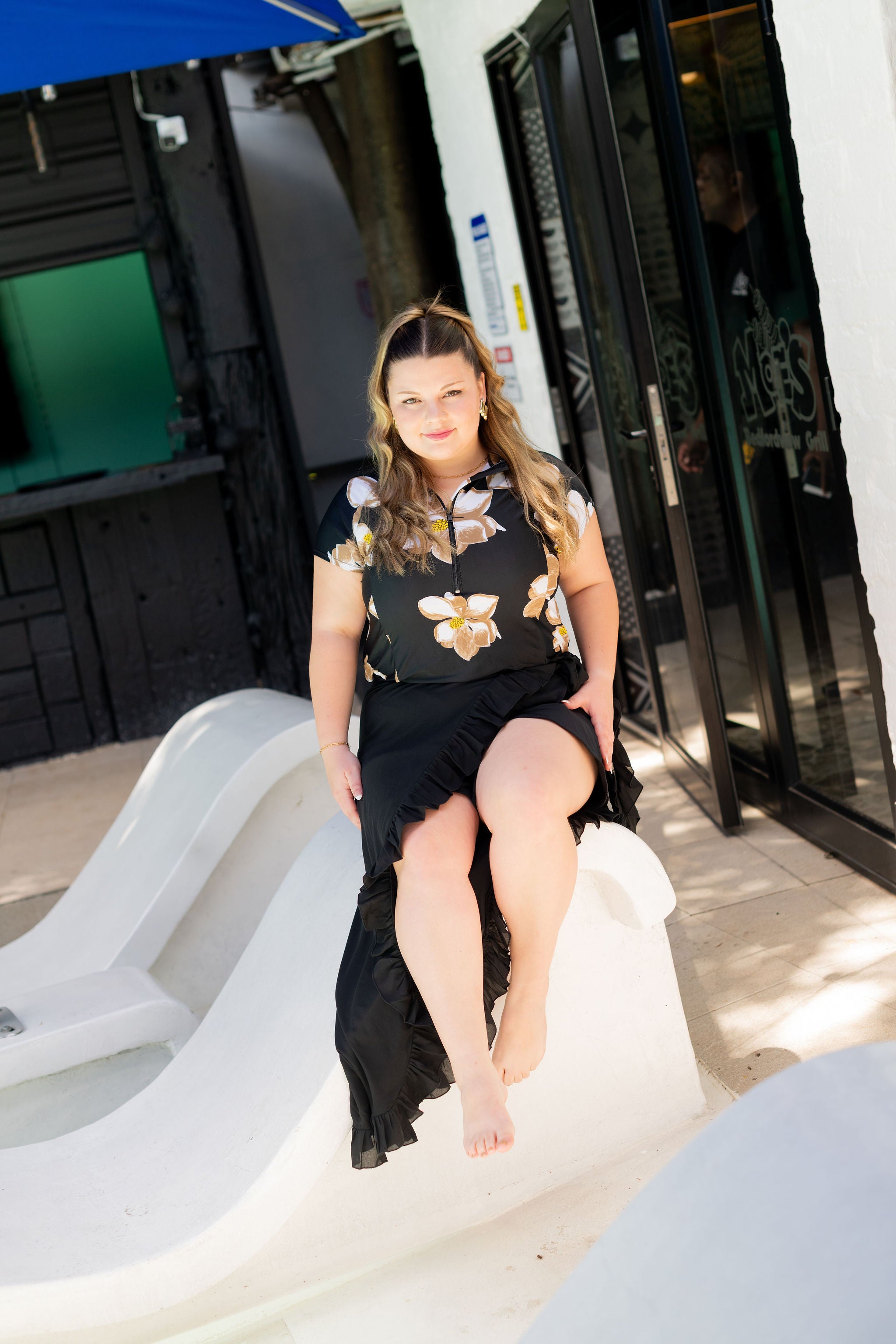 Brown Floral Swim Top