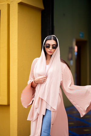 Pleated sleeve abaya, peach tone