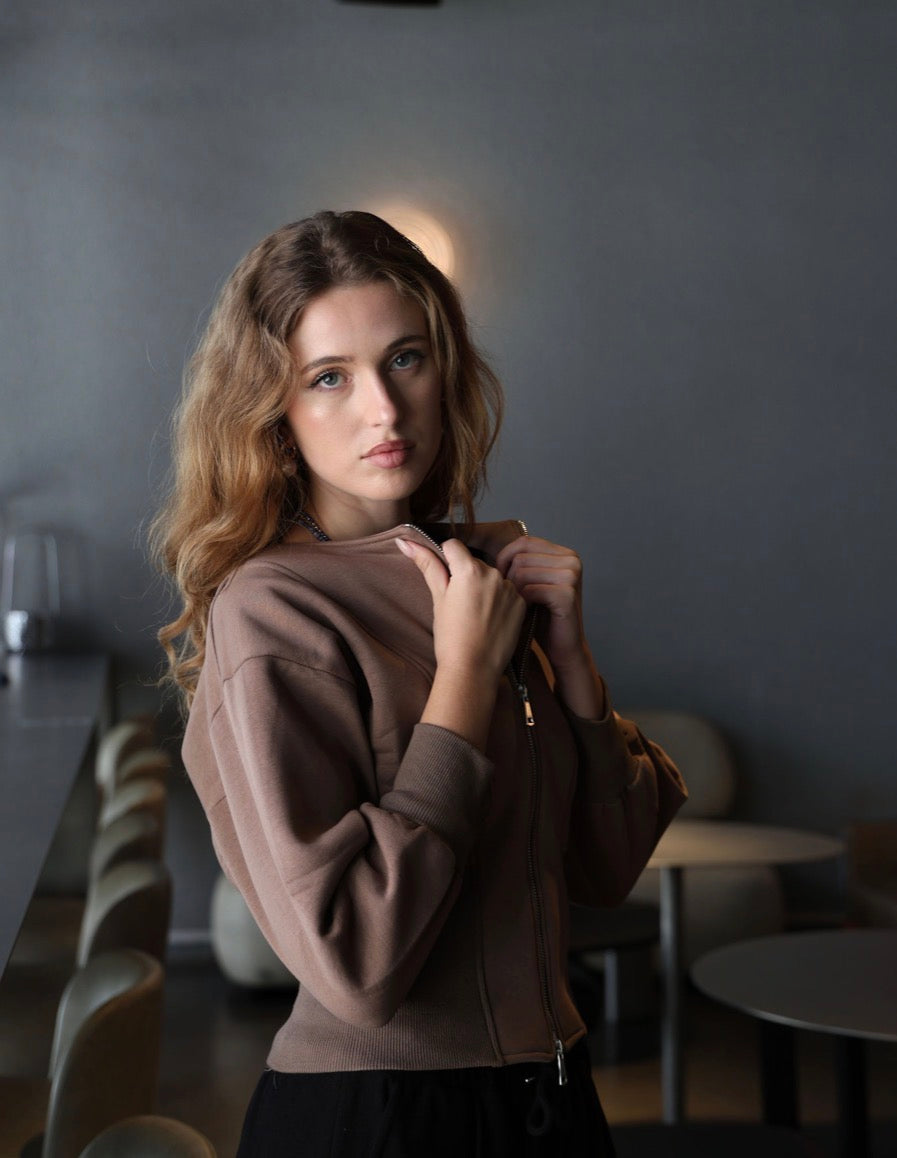 Mocha Sculpted Zip Sweatshirt
