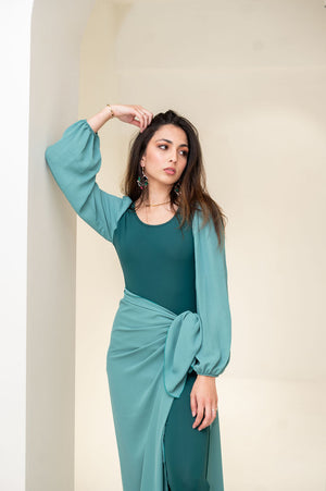 Emerald - Bubble sleeve bodysuit with sarong