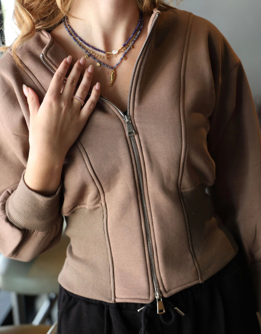 Mocha Sculpted Zip Sweatshirt