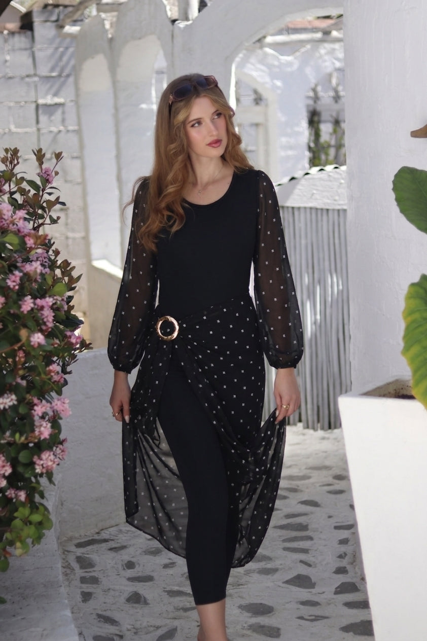 Monochrome Long Bubble Sleeve with Sarong