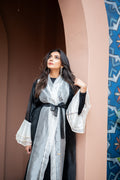 Black organza abaya with cream detailing