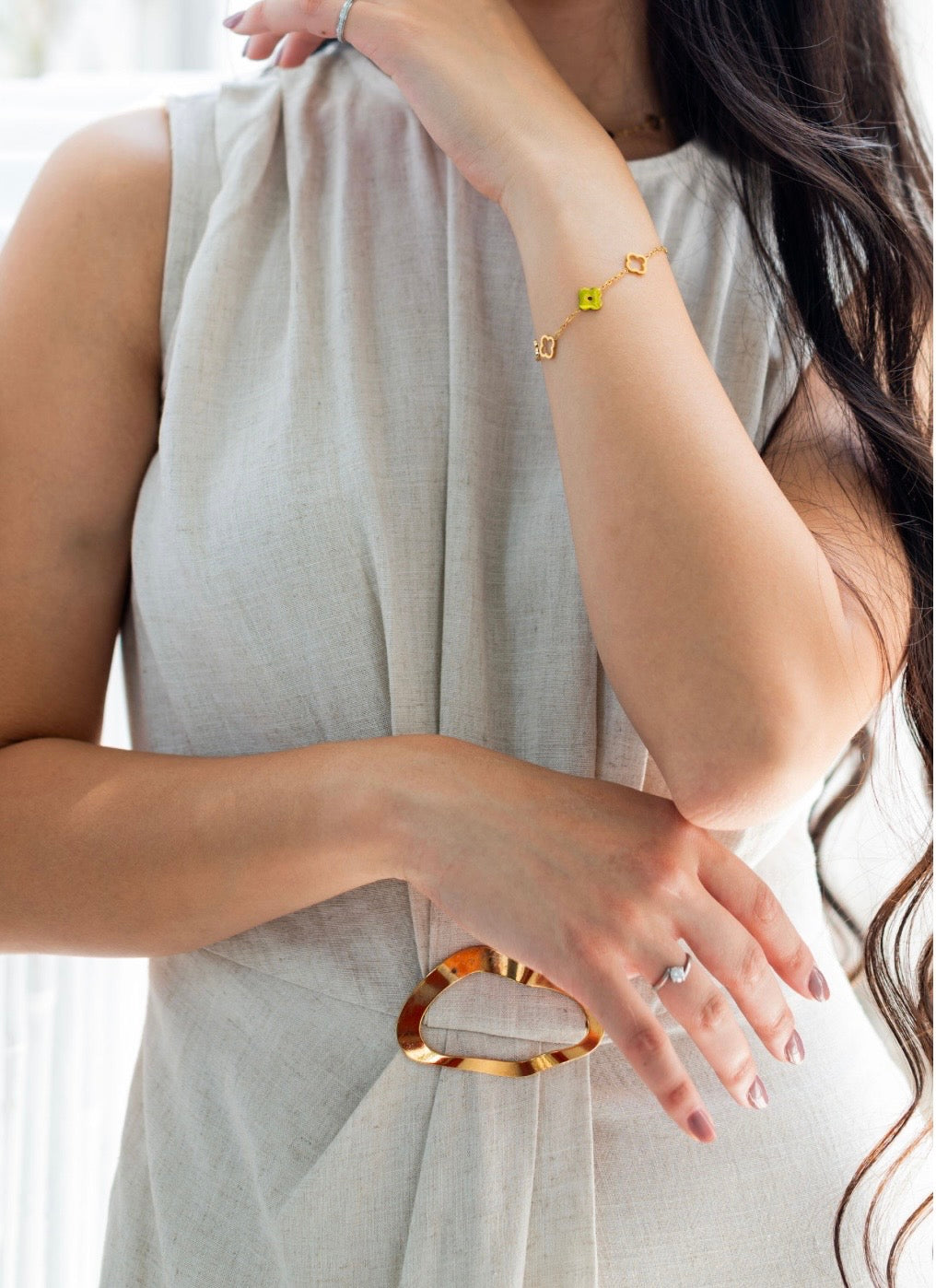Beige Linen Buckle Dress