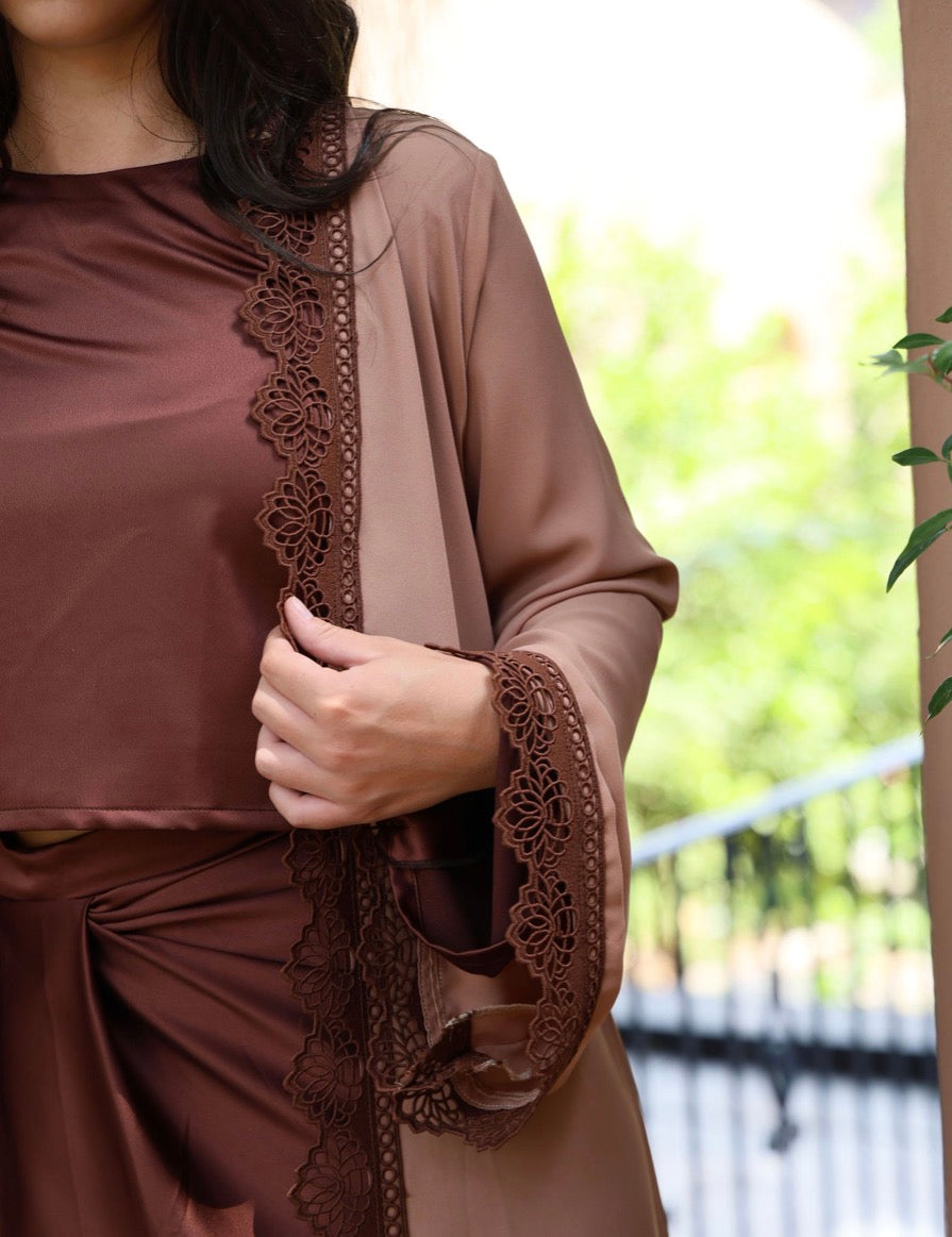 Brown Lace Detail Abaya