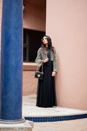 Gold Swirl Abaya with sheer net bottom
