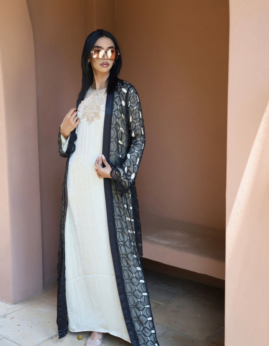 Golden Beige Front Beaded Mukhawar