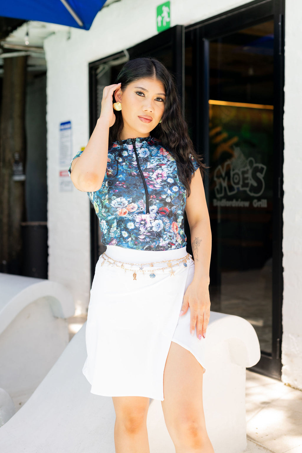 Navy Floral Swim Top