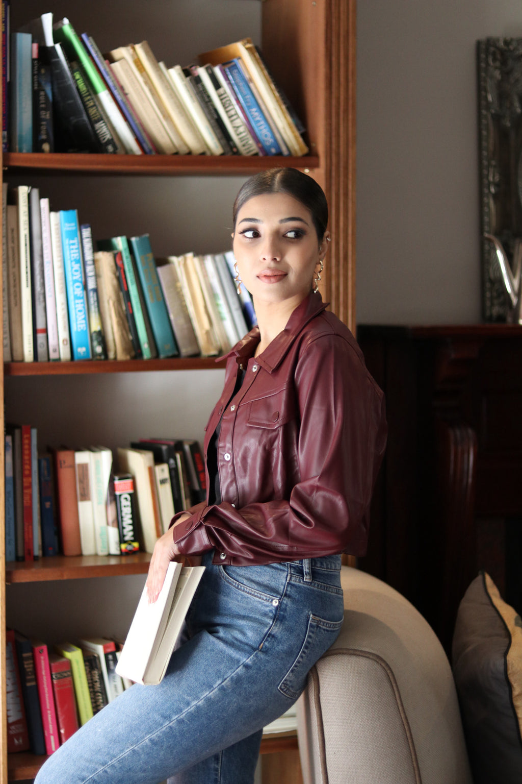 Short leather jacket burgundy