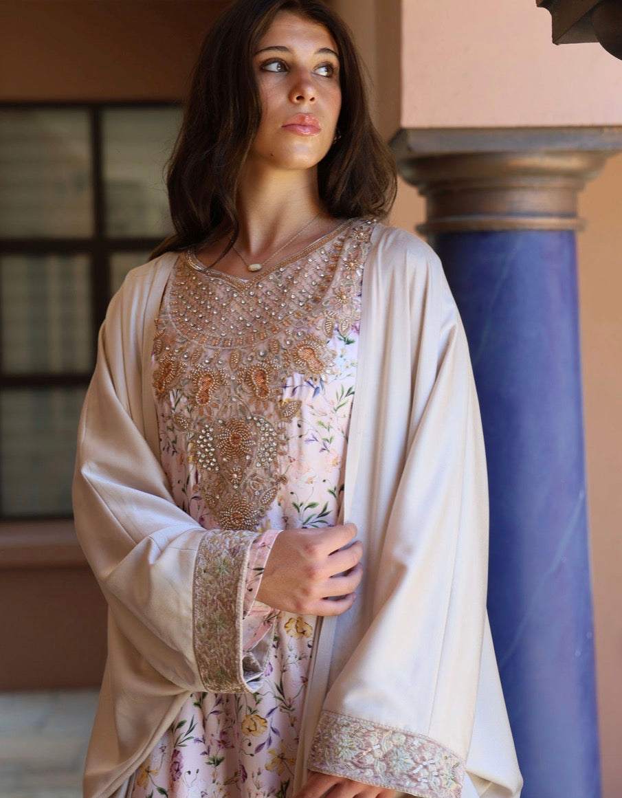 Beige Mirrored Sleeve Abaya