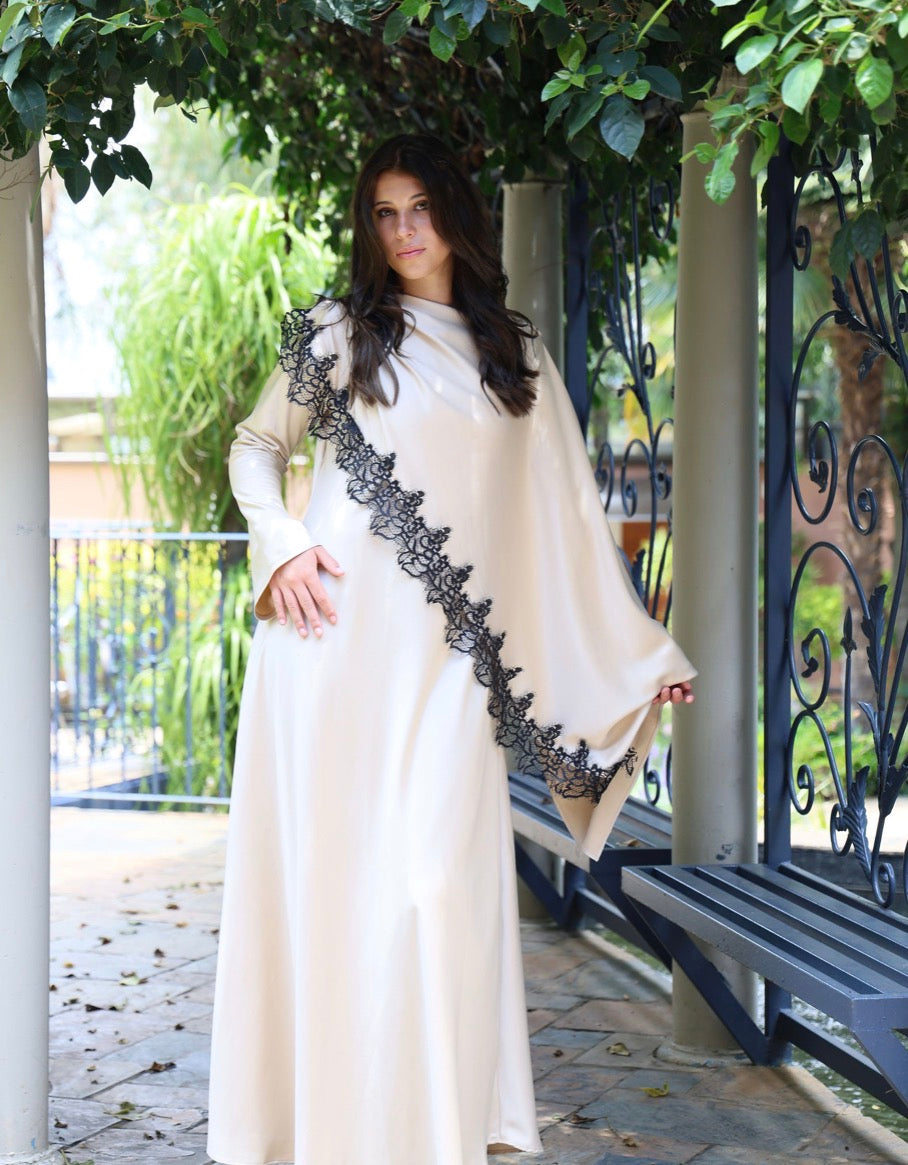 Beige with Black Detailed Lace