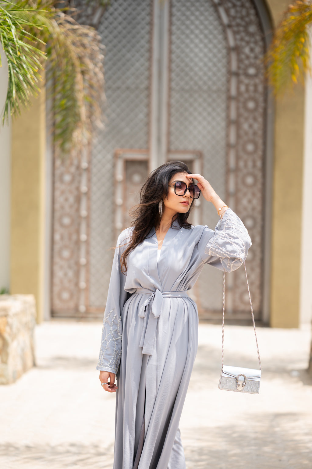 Light Grey with beaded sleeve detailing