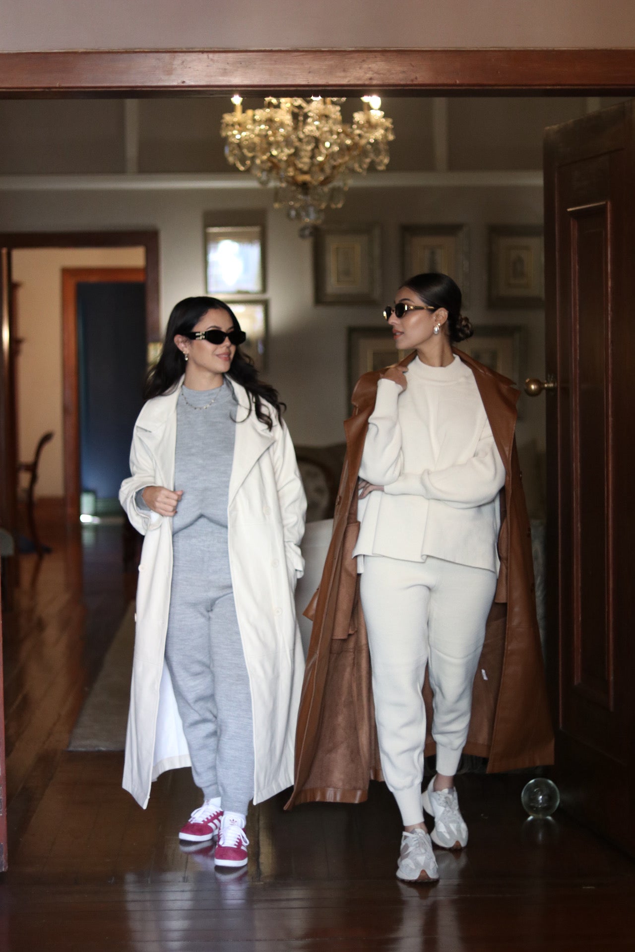 Leather trench coat cream