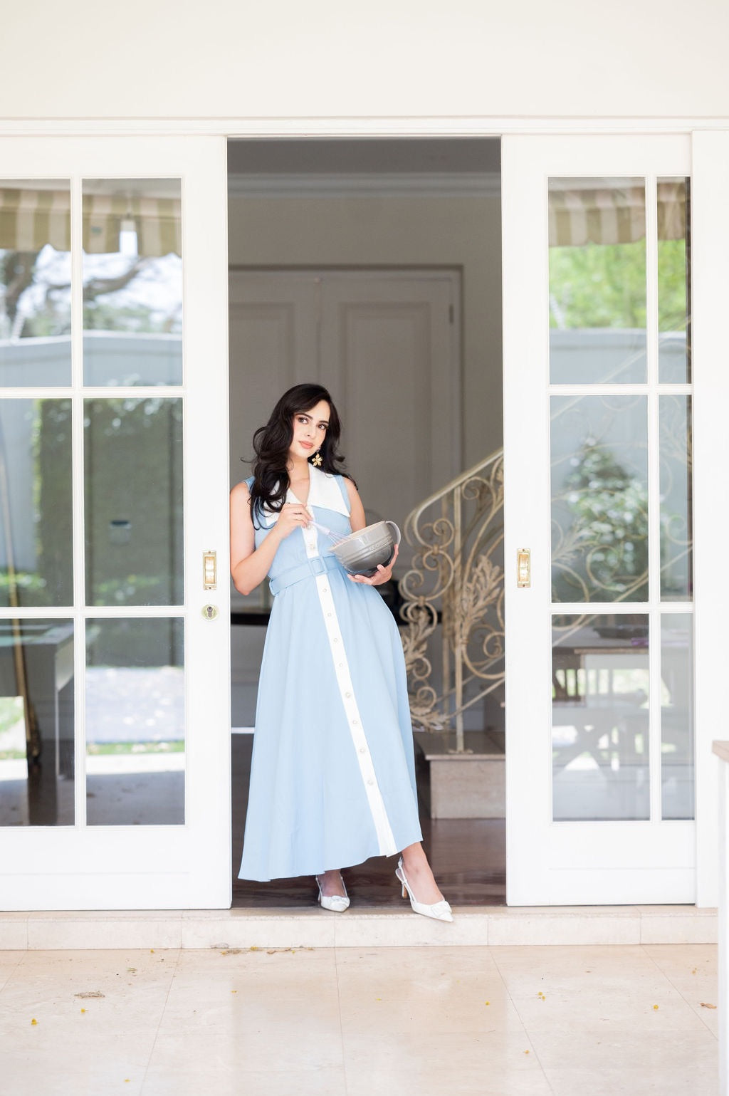 Blue Dress with Gold Button Detailing