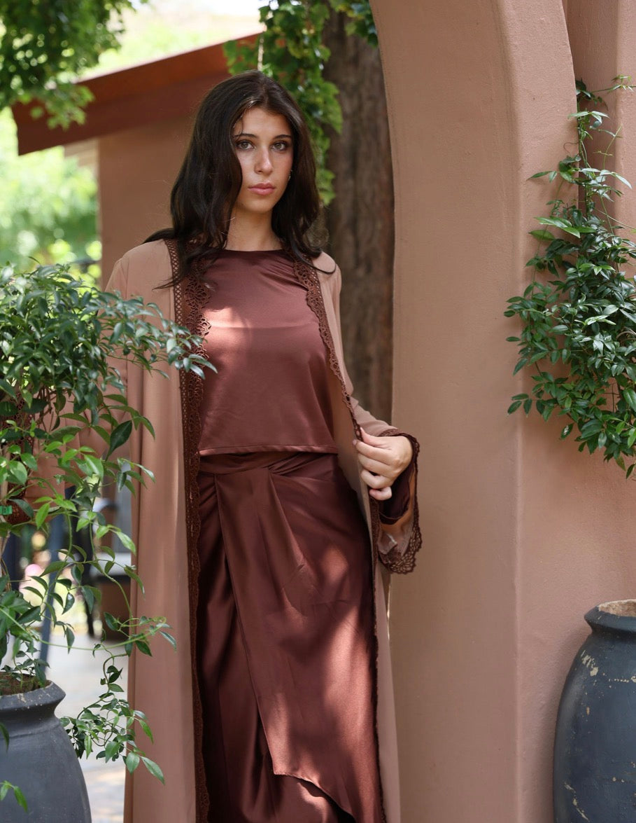 Brown Lace Detail Abaya