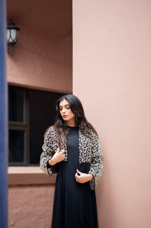 Gold Swirl Abaya with sheer net bottom