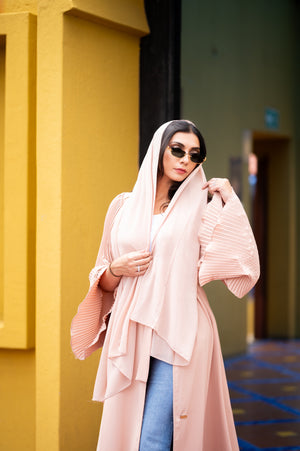 Pleated sleeve abaya, peach tone