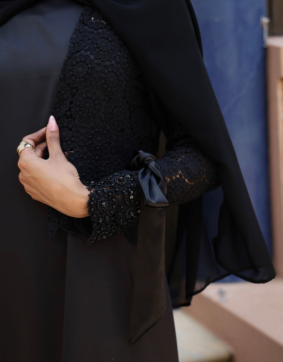 Jacket Lace Abaya with Beaded Sleeves incl. inner