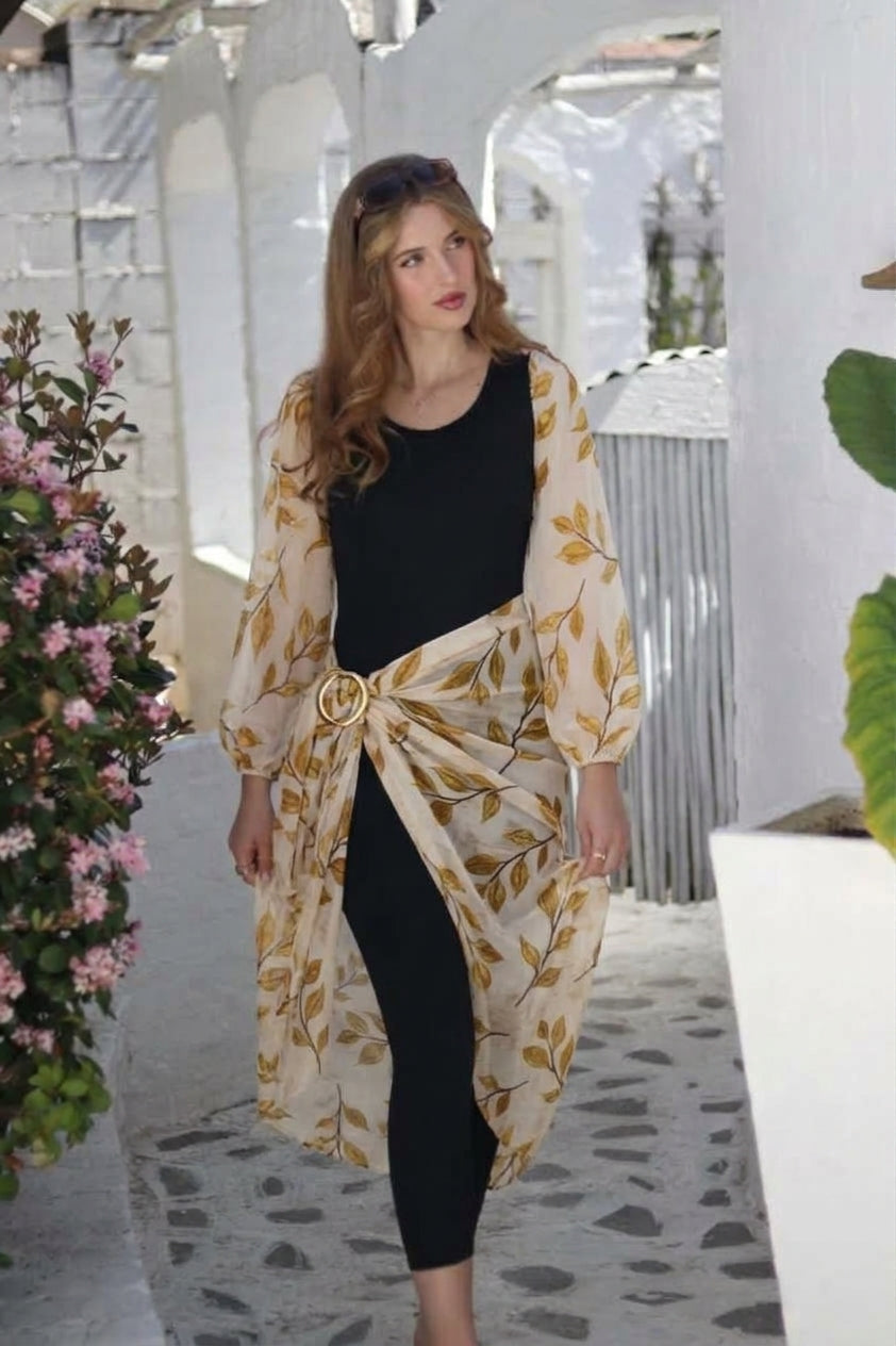 Golden Leaf Bubble Sleeve Bodysuit (Incl. Sarong)