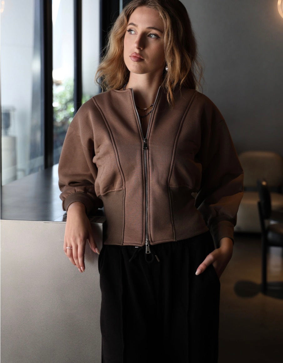 Mocha Sculpted Zip Sweatshirt