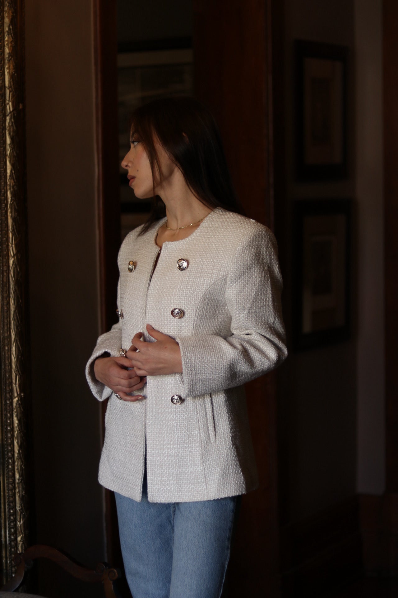 White Gold Button Down Blazer