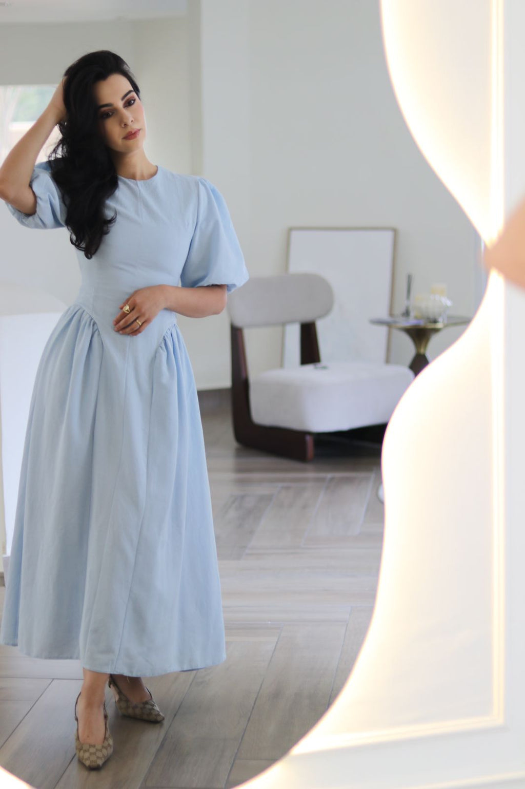 Bubble Sleeve Cotton Dress