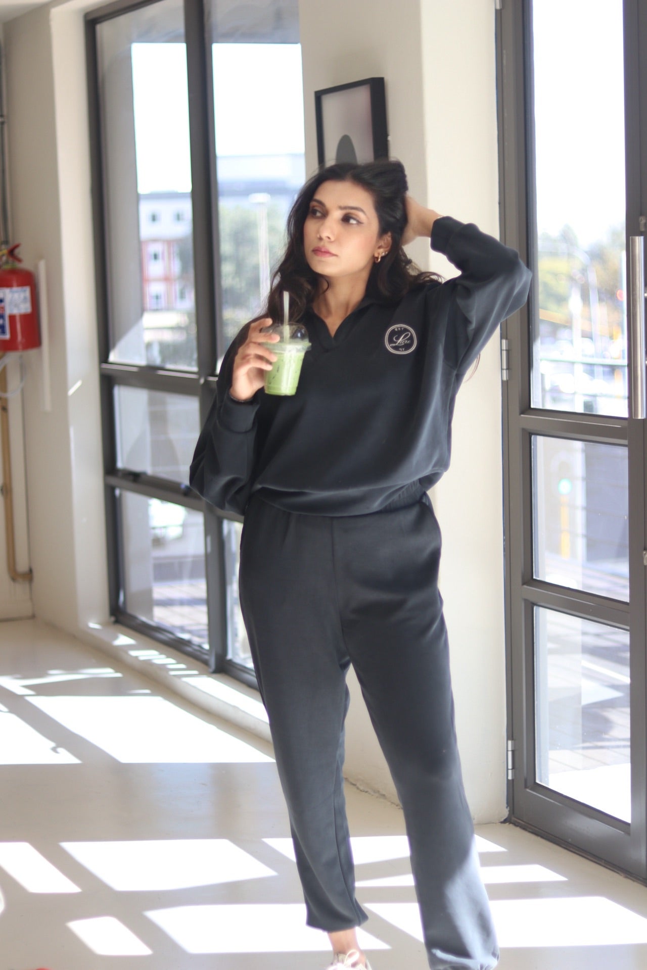 LARO Modal Tracksuit Charcoal V Neck