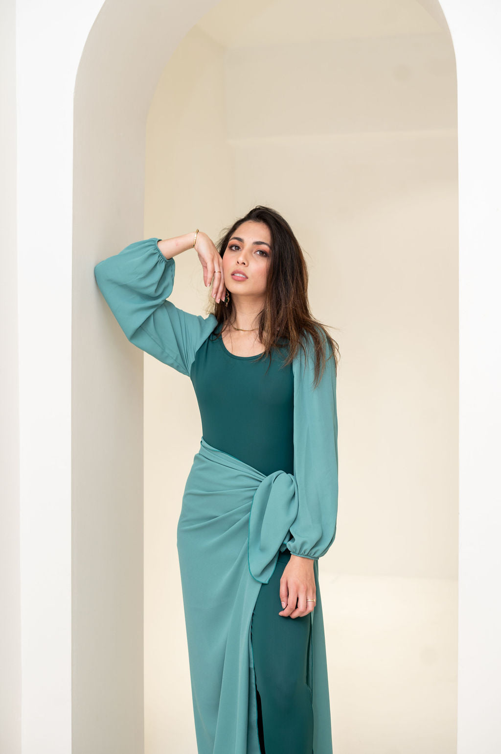 Emerald - Bubble sleeve bodysuit with sarong