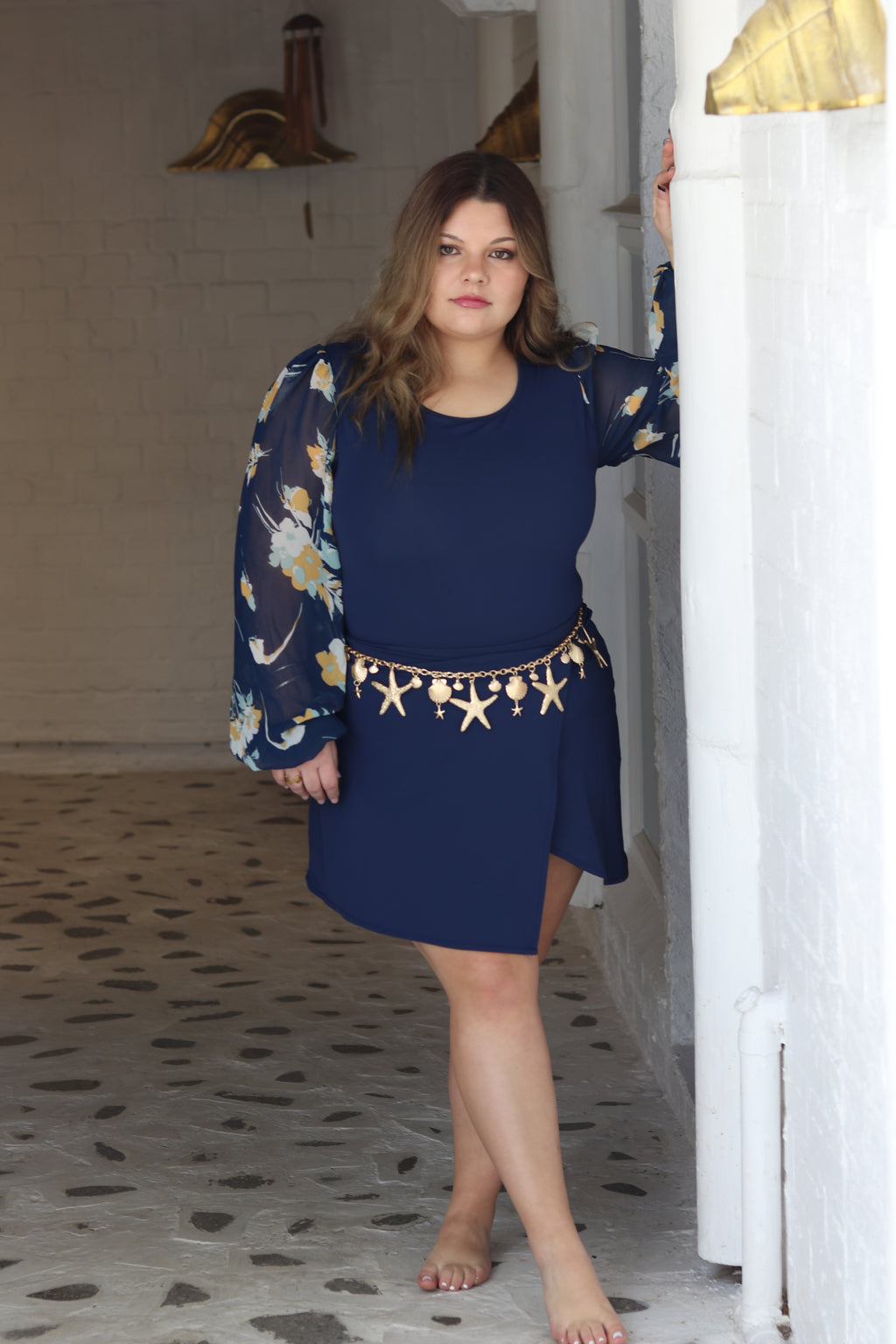Navy and Floral Bubble sleeve bodysuit and sarong