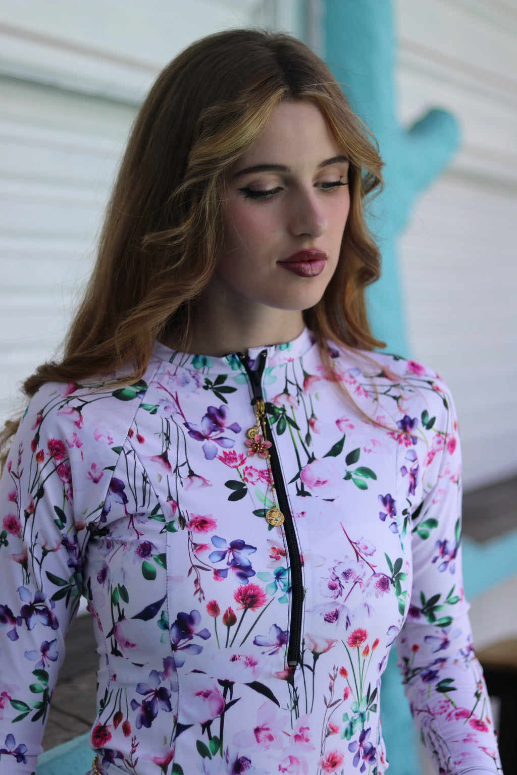 Baby Pink Floral Longsleeve Swimming Top