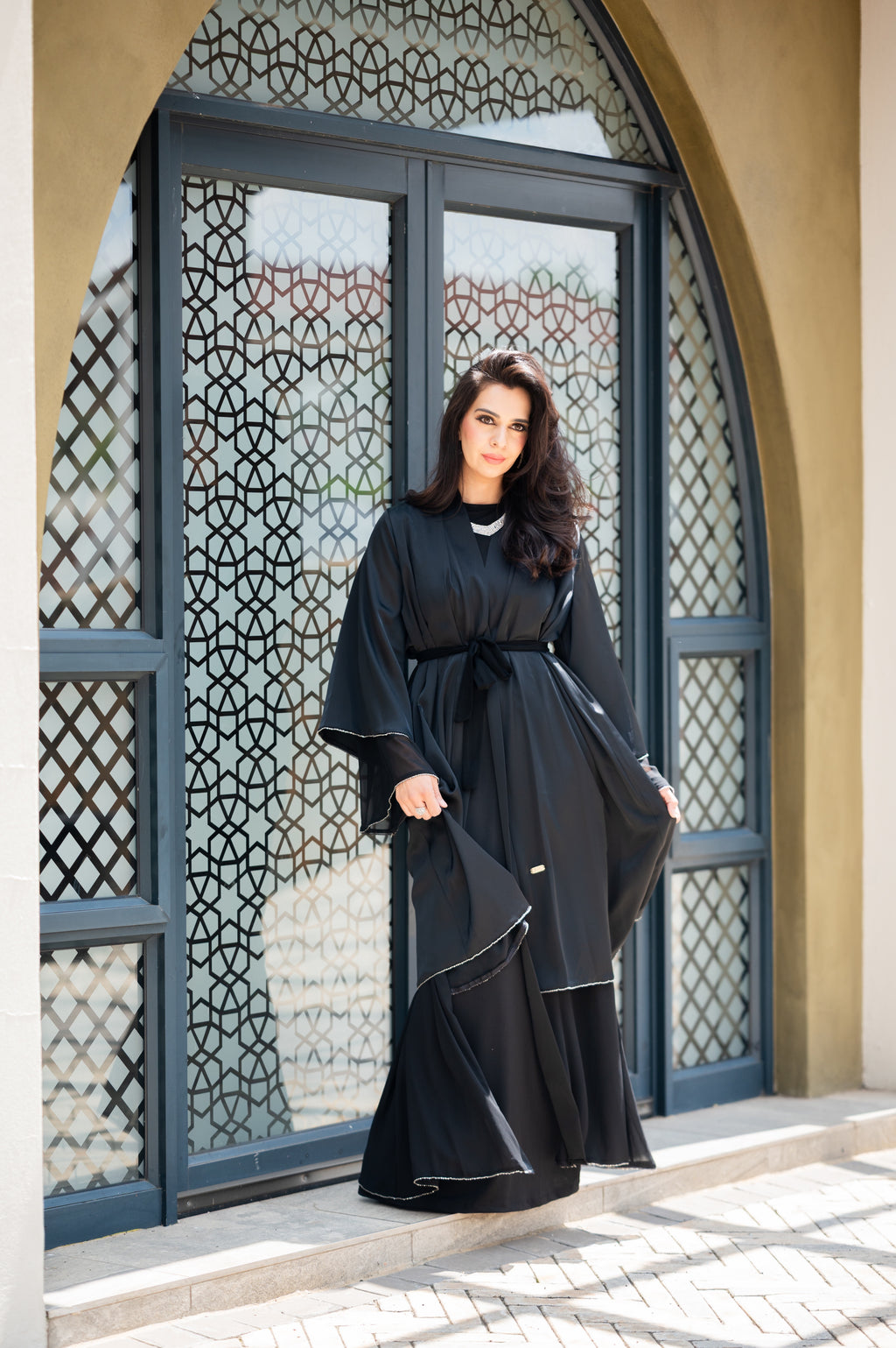 Layered abaya with shimmery detail