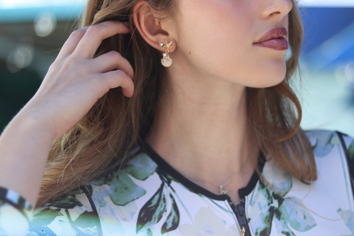 Shell Starfish Pearl Earring