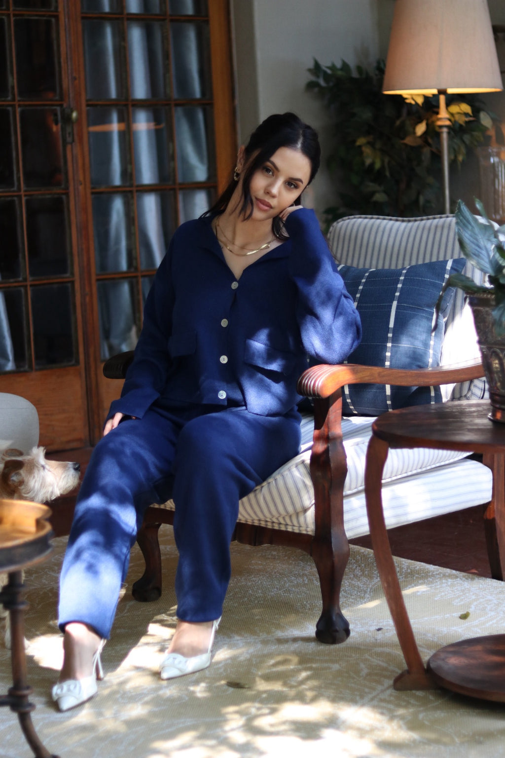 Knit Co Ord with shell button detailing blue