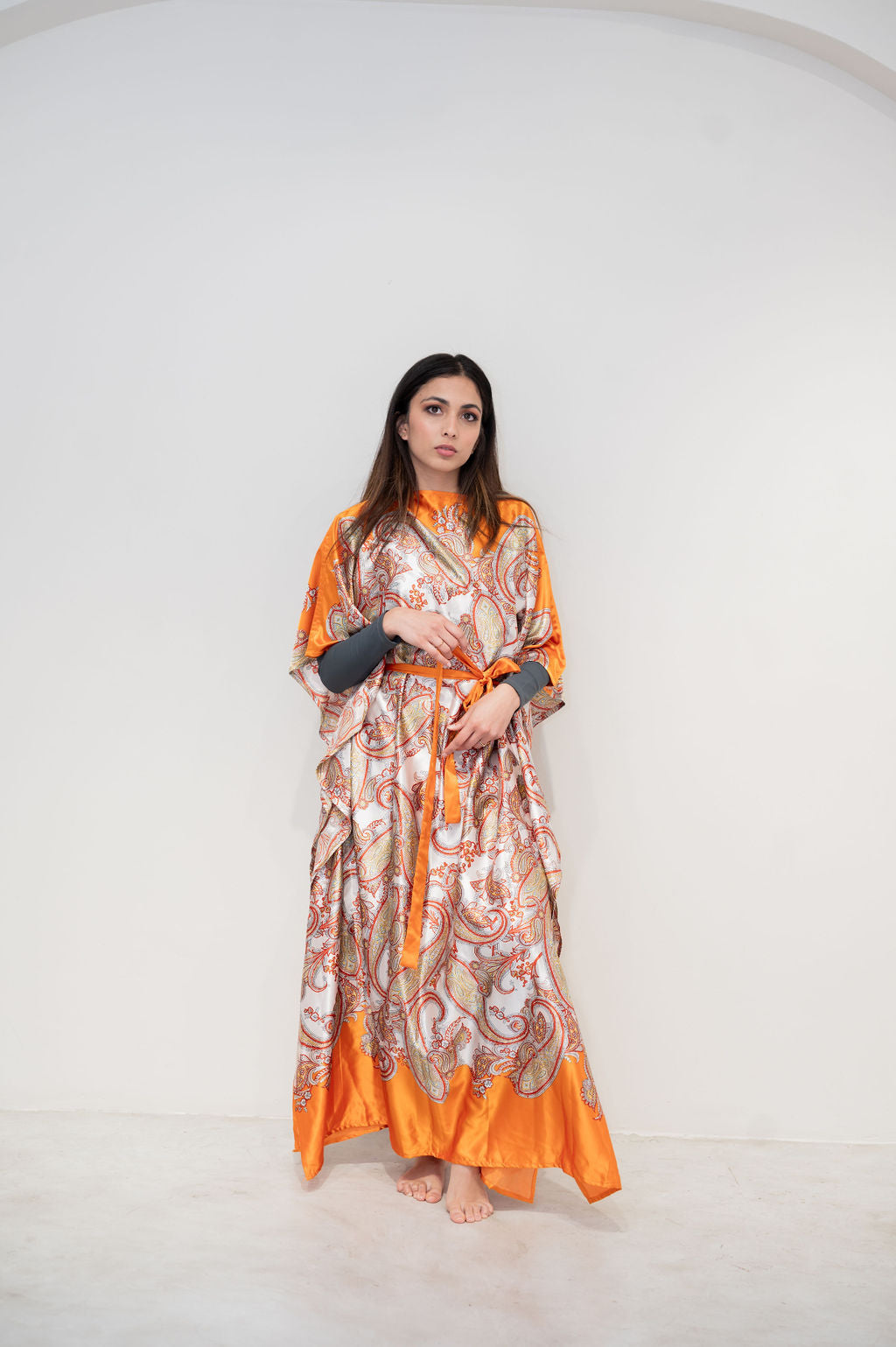 Orange satin kaftan