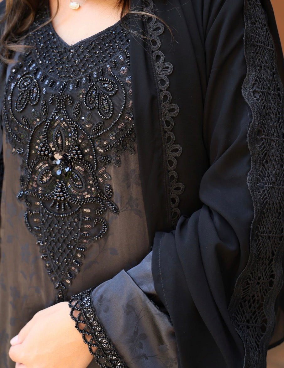 Black Throw Over Abaya with Lace Detail