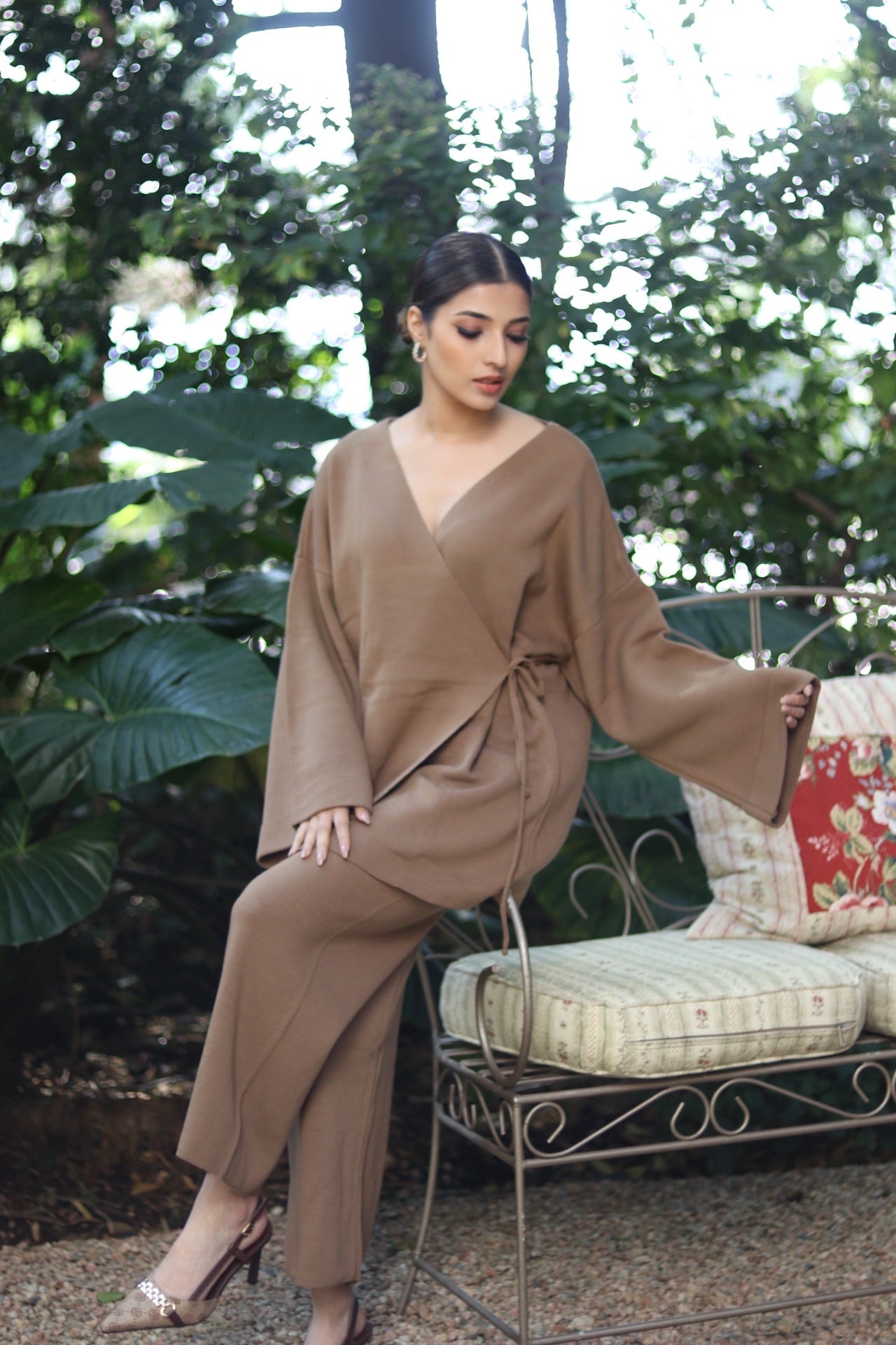 Wrap Top Loungewear Set Camel