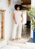 Beige Sleeveless Top & Wide-Leg Pants Co-Ord Set