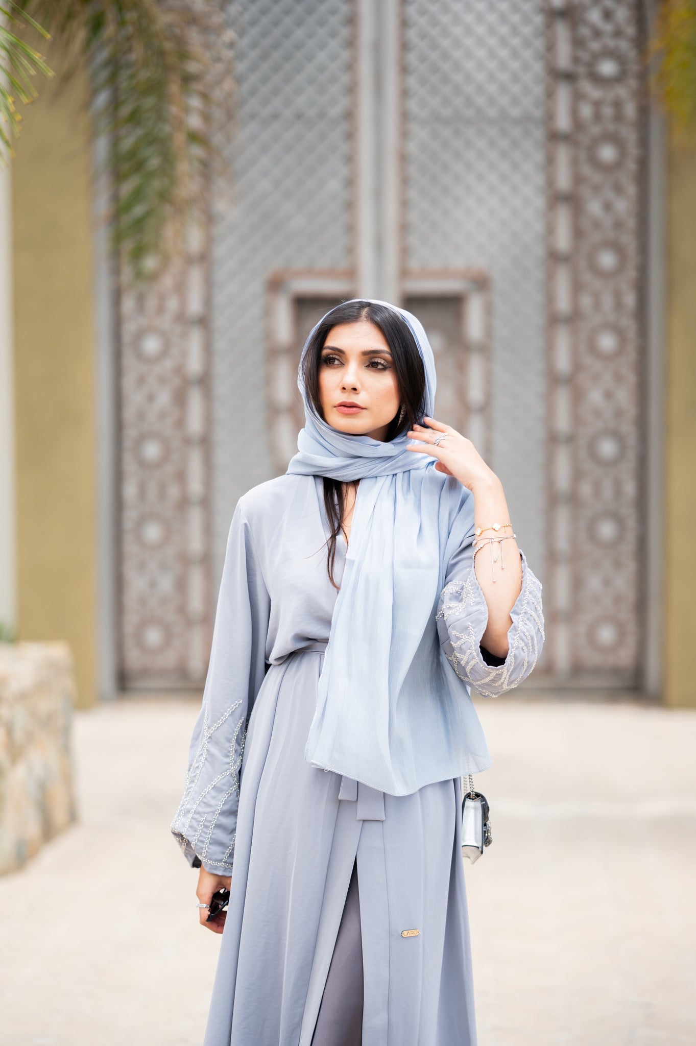 Light Grey with beaded sleeve detailing